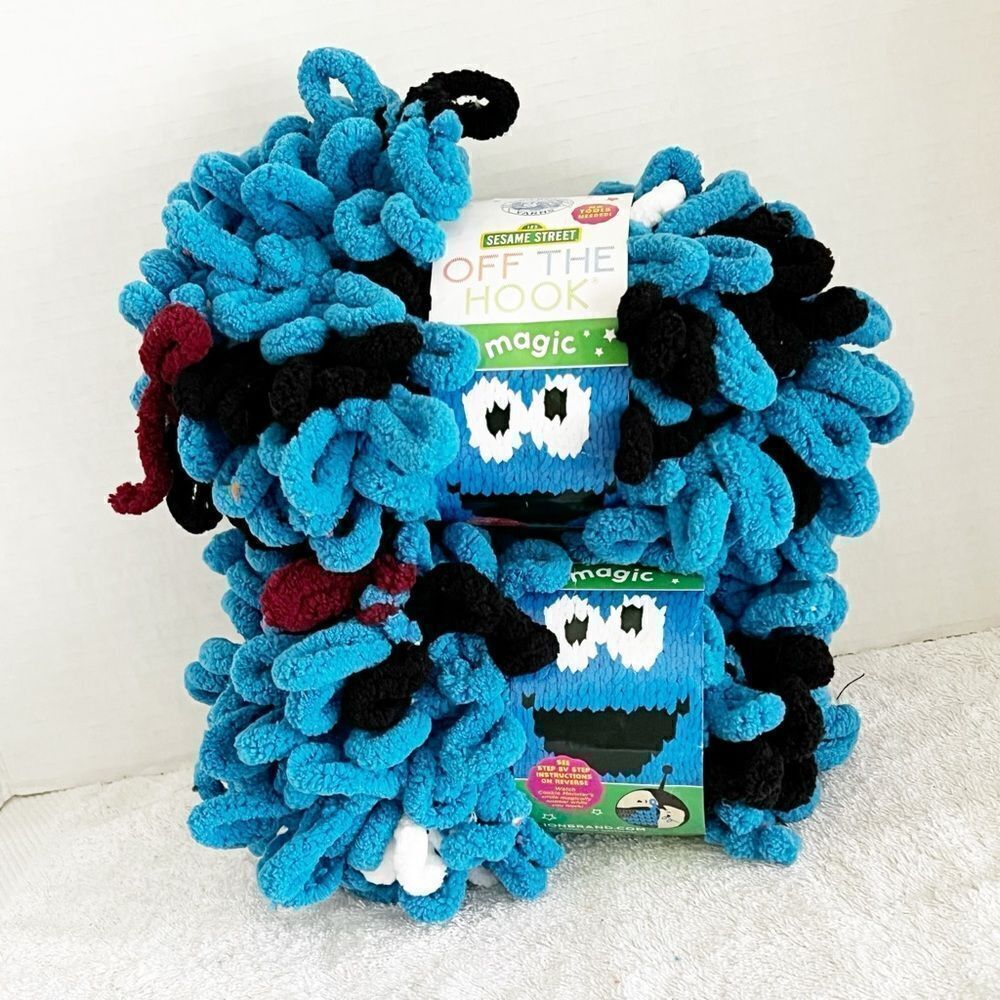 Lion Brand Yarn Sesame Street Off The Hook Fuzzy Friends Cookie Monster 2 Skeins